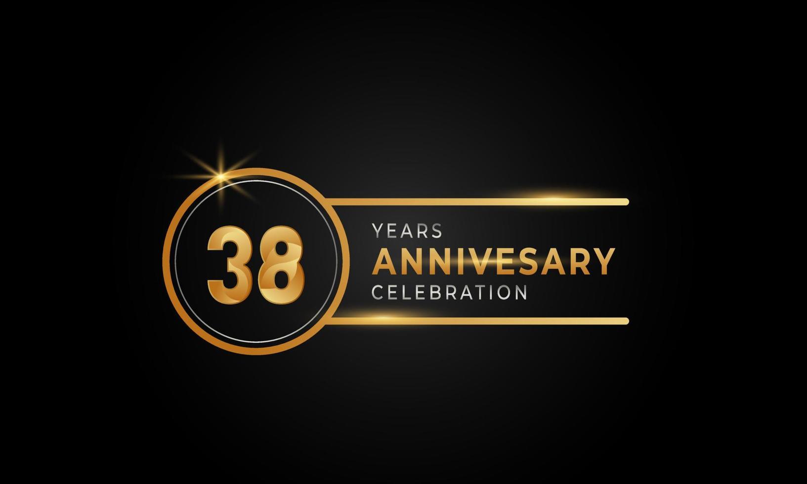 38 Year Anniversary Celebration Golden and Silver Color with Circle Ring for Celebration Event, Wedding, Greeting card, and Invitation Isolated on Black Background vector