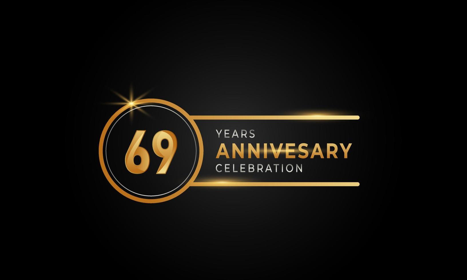 Celebración del aniversario de 69 años color dorado y plateado con anillo circular para evento de celebración, boda, tarjeta de felicitación e invitación aislada en fondo negro vector