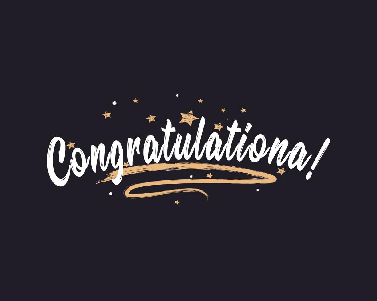 Congratulations greeting card. Beautiful greeting card scratched calligraphy gold stars. Handwritten modern brush lettering black background isolated vector