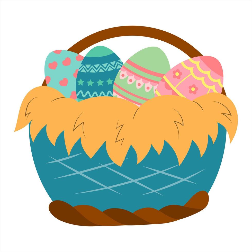 Happy easter. Basket with easter eggs vector