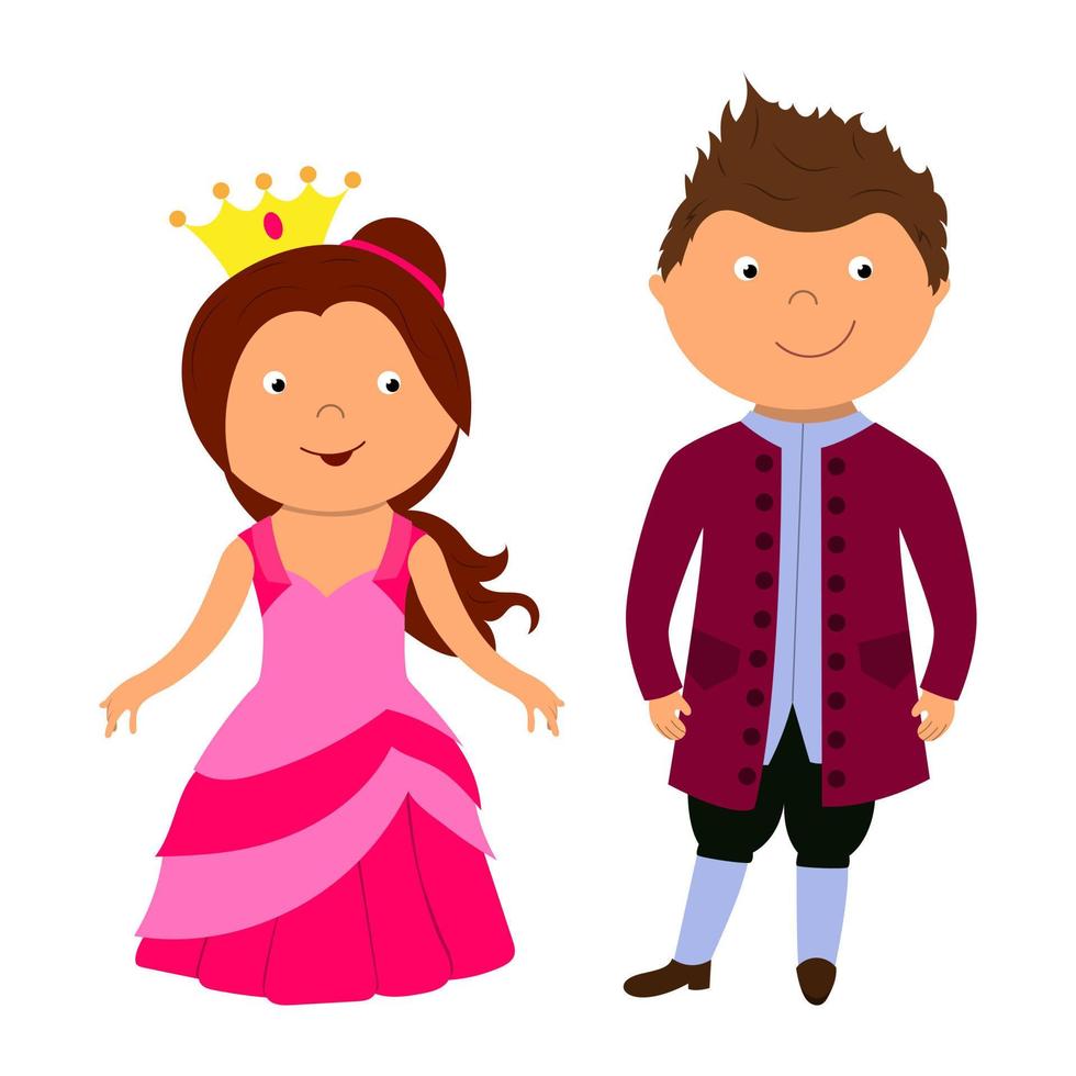 A beautiful fairy-tale princess and a prince in a crown and a fancy dress. Children's illustration for printing and stickers. vector