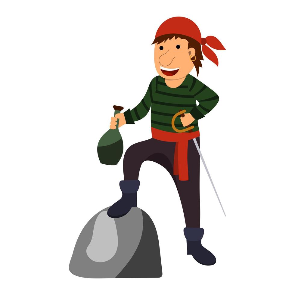illustration cartoon pirate with a saber stands on a stone vector