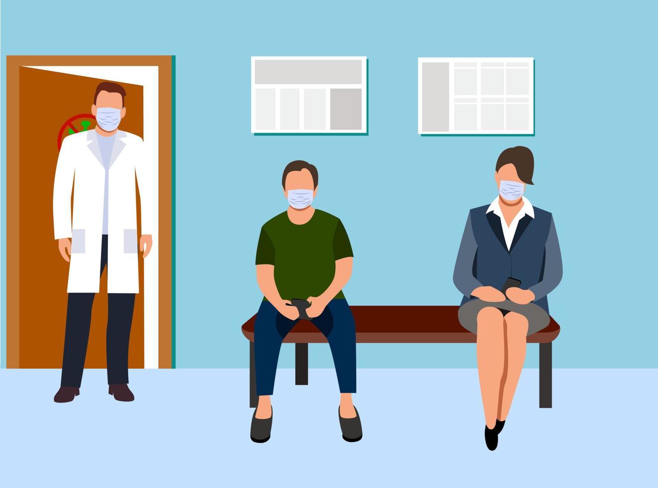 Vaccination of people against various diseases, including the coronavirus NCOV 19. There is a queue of people in medical masks at the clinic. vector