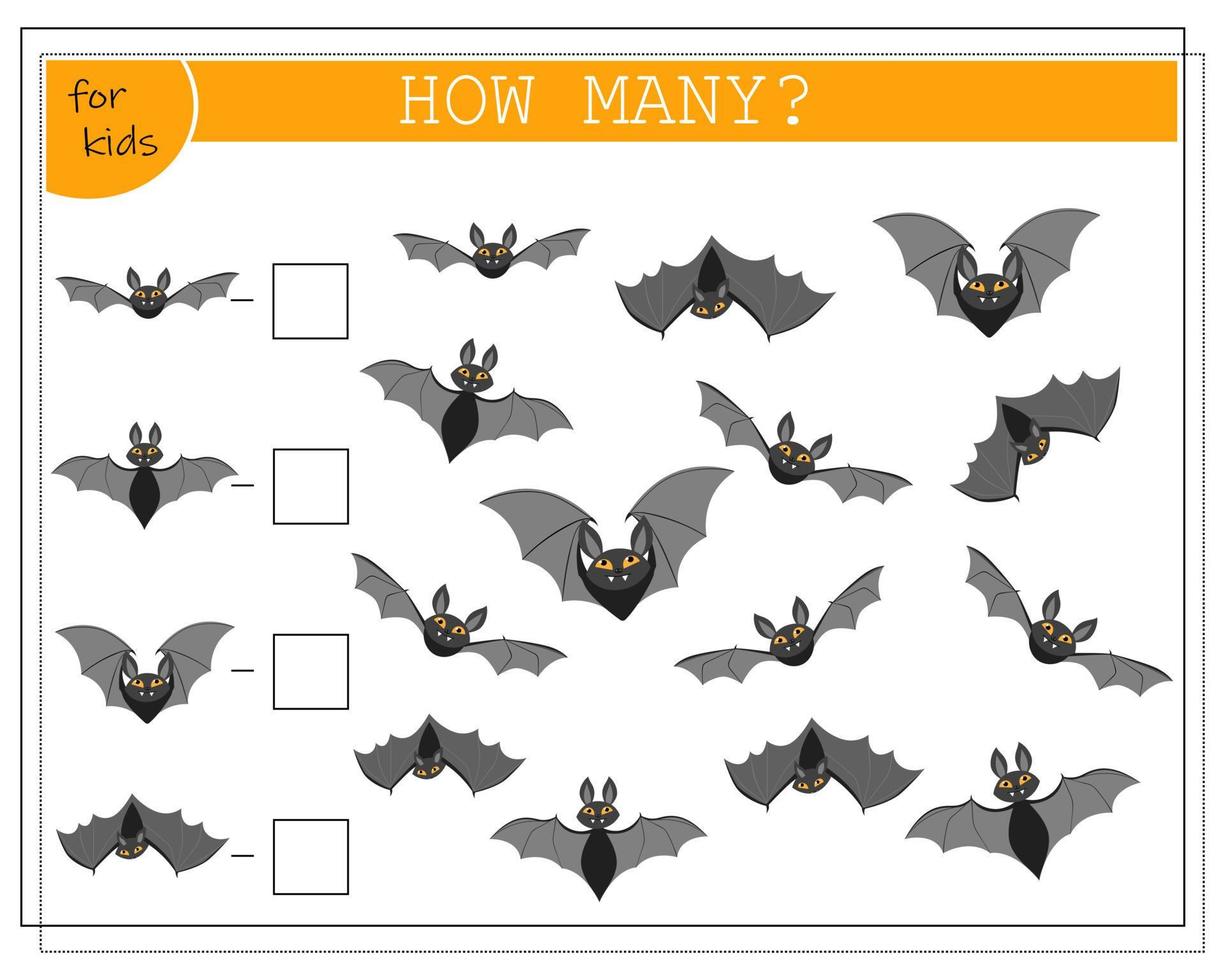 math game, count how many there are, bats, halloween vector