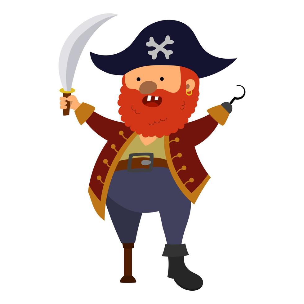 illustration cartoon pirate with a wooden leg vector