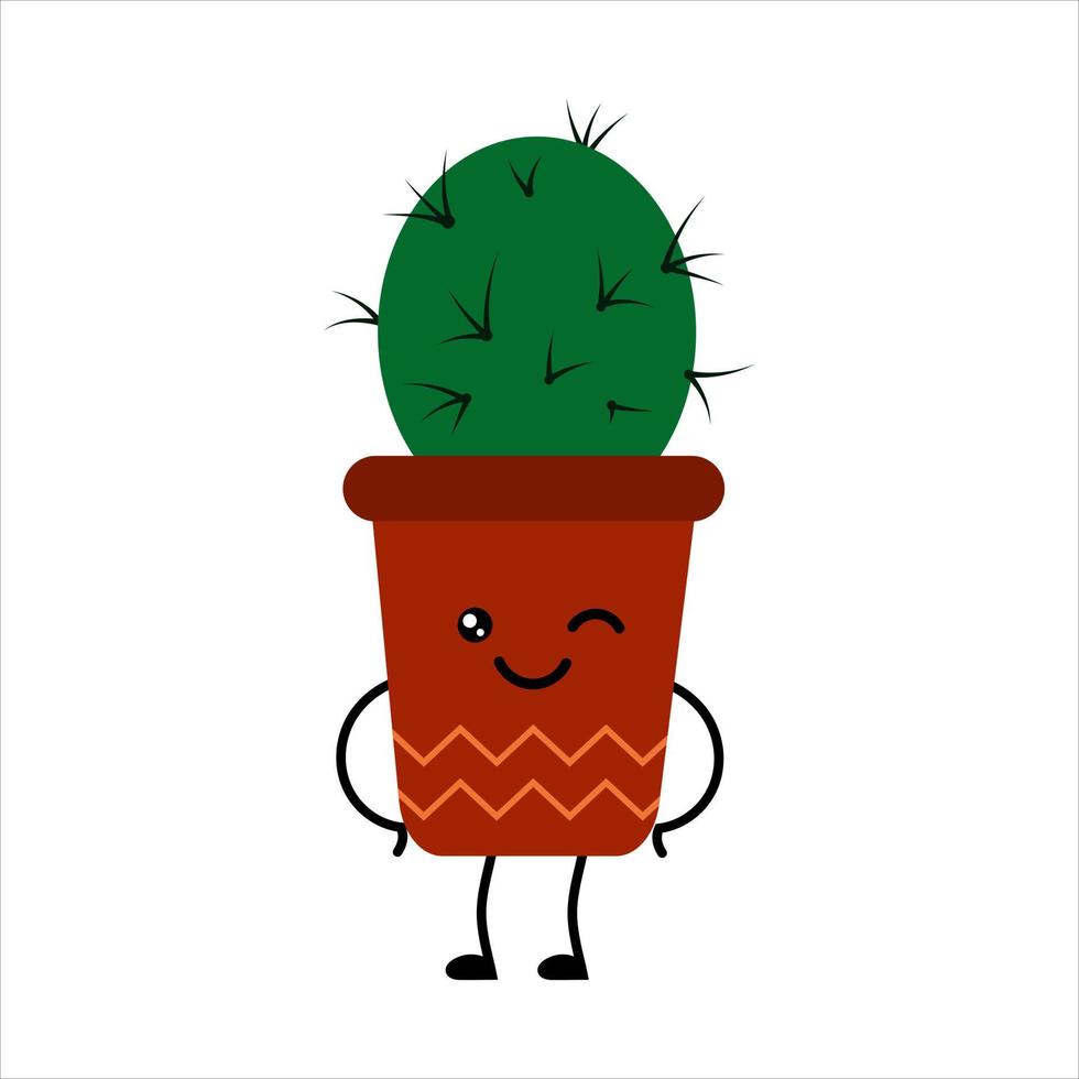 Cute cartoon kawaii plant in a pot. Cactus vector