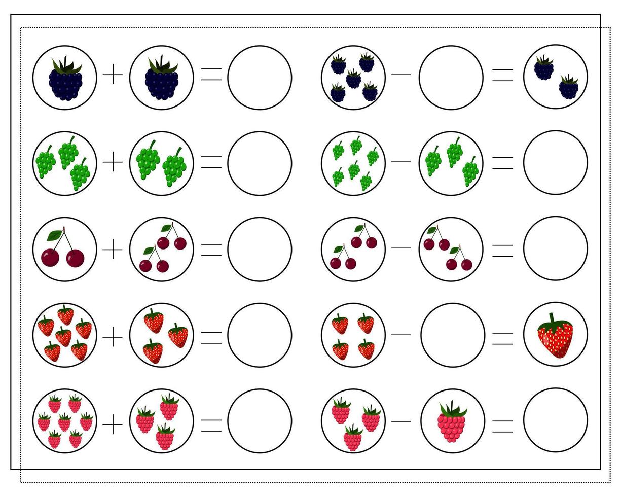 Math game for kids count how many of them there are. count how many berries are raspberries vector