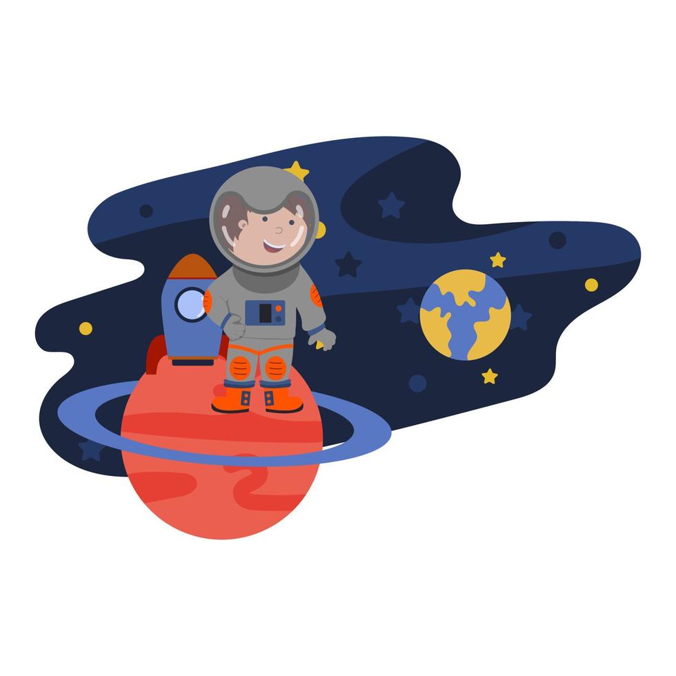 illustration of an astronaut in space standing on a planet, vector