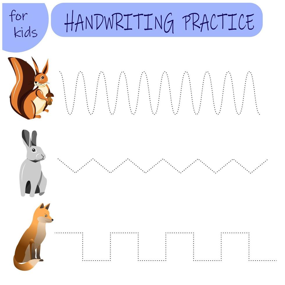 Handwriting practice sheet. Basic writing. Educational game for children. vector
