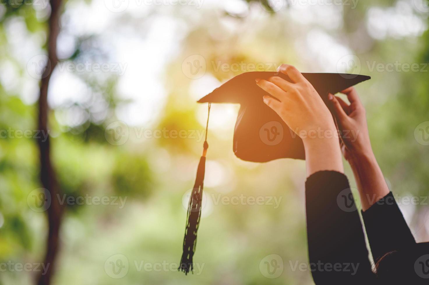 Graduates are expressing joy at graduation. He is a successful person - image photo