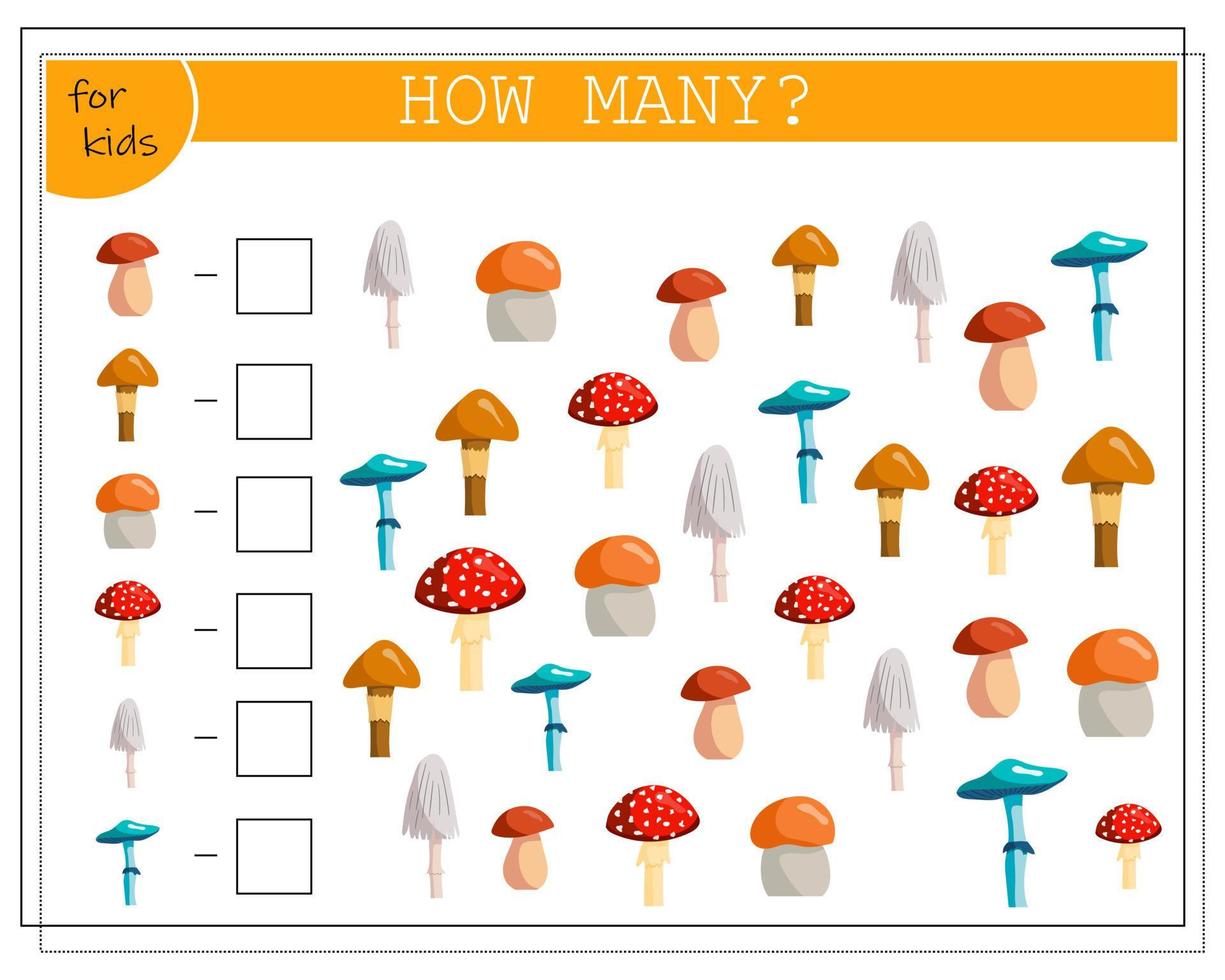 Math game for children, count how many autumn trees. vector