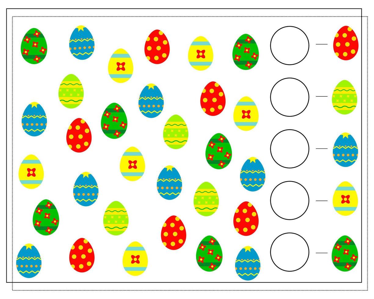 A math game for kids. Count the Easter eggs. learning to count. vector