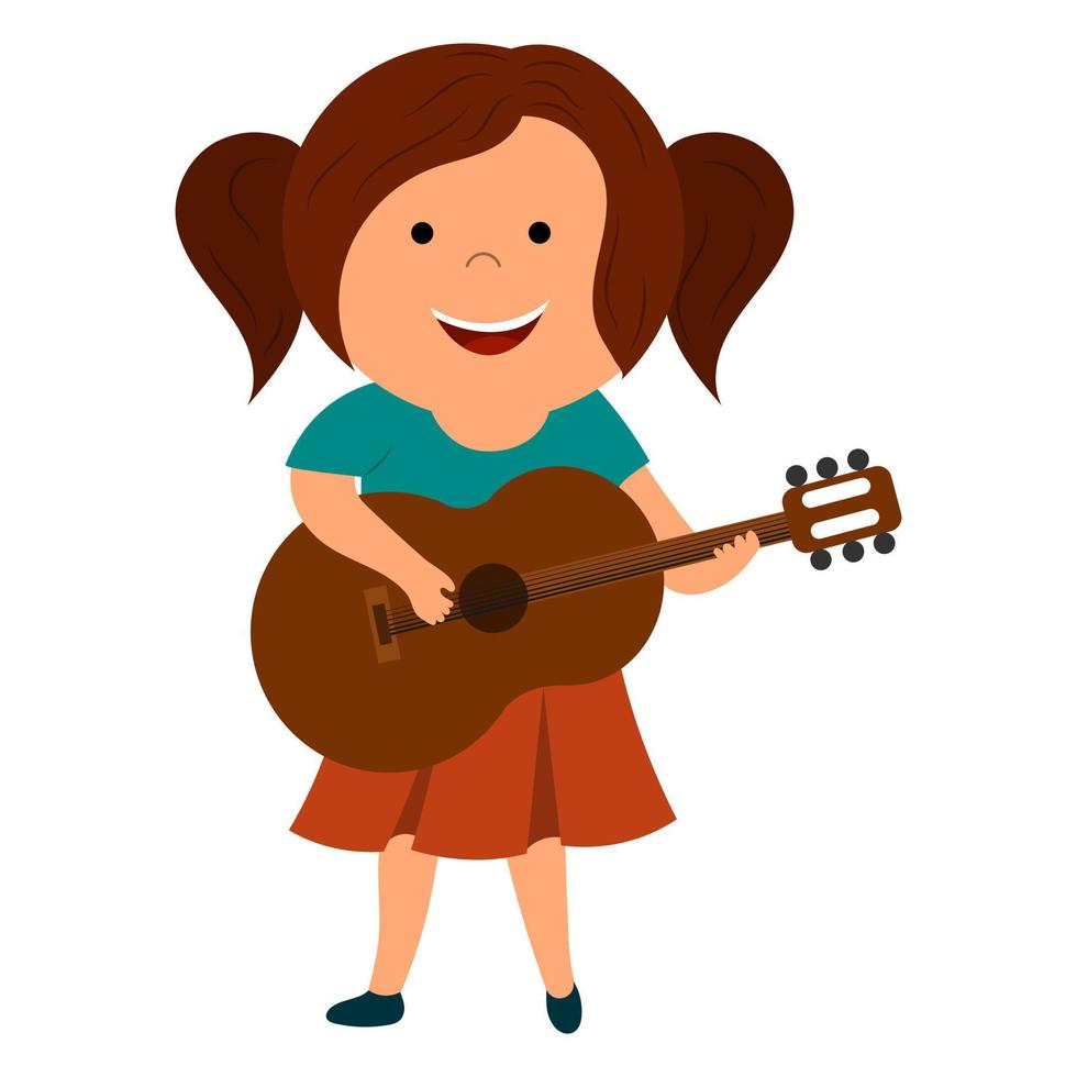 cute cartoon girl playing double bass vector