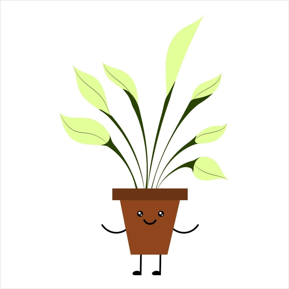 Linda planta kawaii de dibujos animados en una olla. una planta con hermosas flores blancas vector