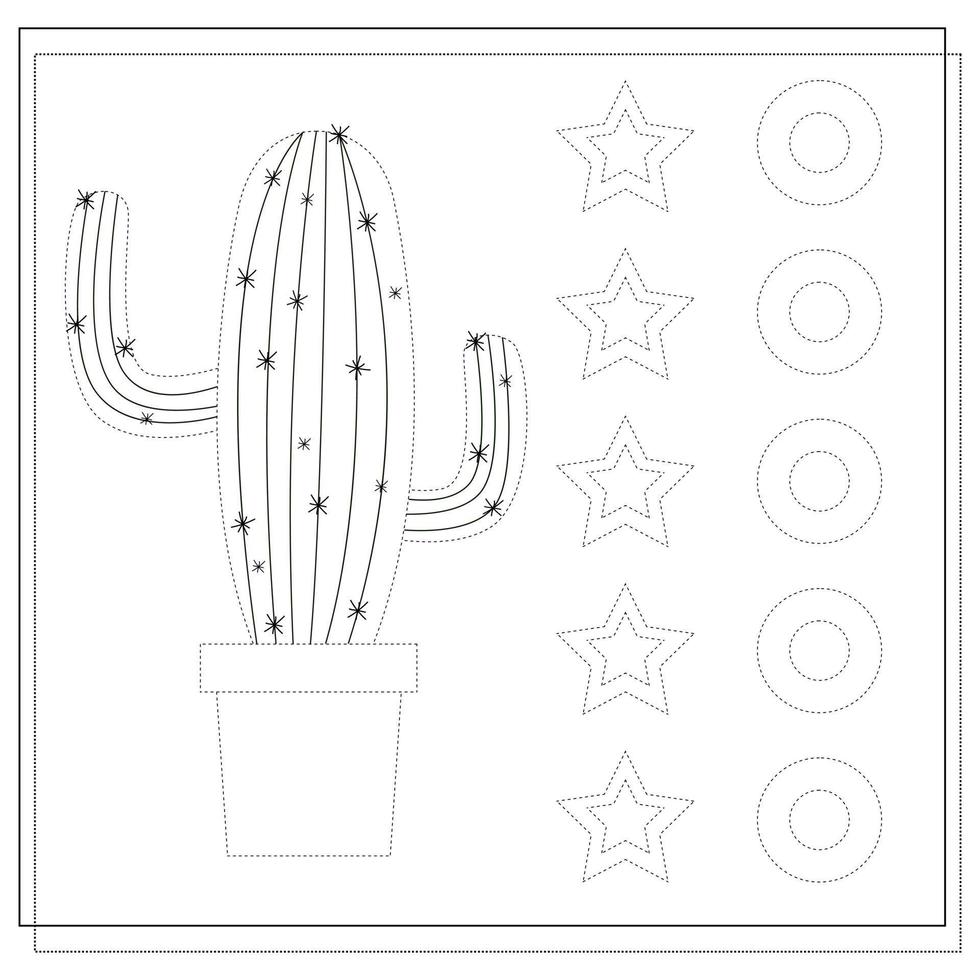 practice handwriting. drawing a worksheet for preschool children with ease. A simple educational game for kids. Cactus illustration for kids vector