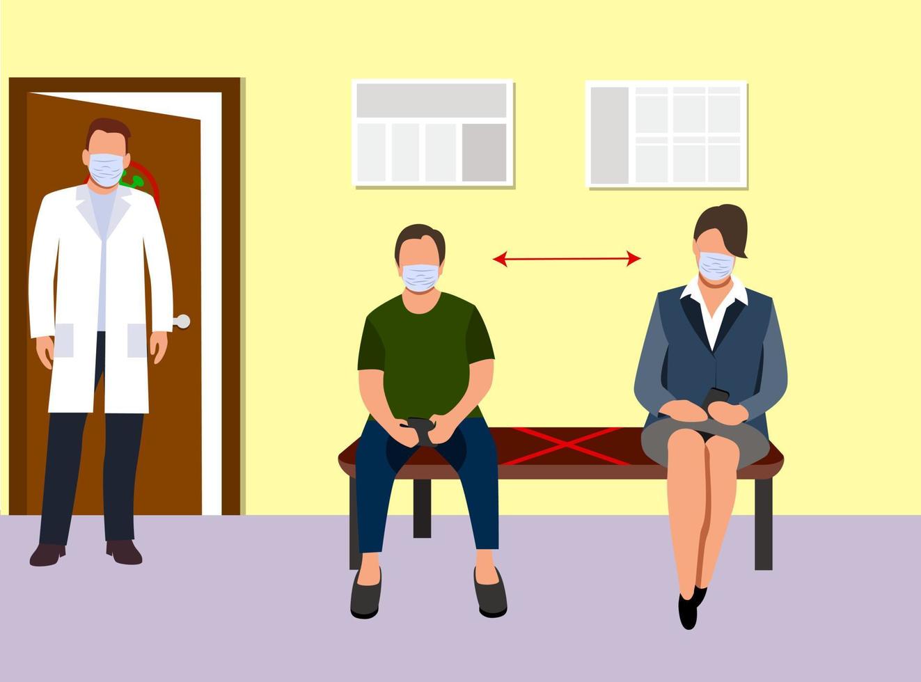 vacunación de personas contra diversas enfermedades, incluido el coronavirus ncov 19. hay una cola de personas con máscaras médicas en la clínica. vector