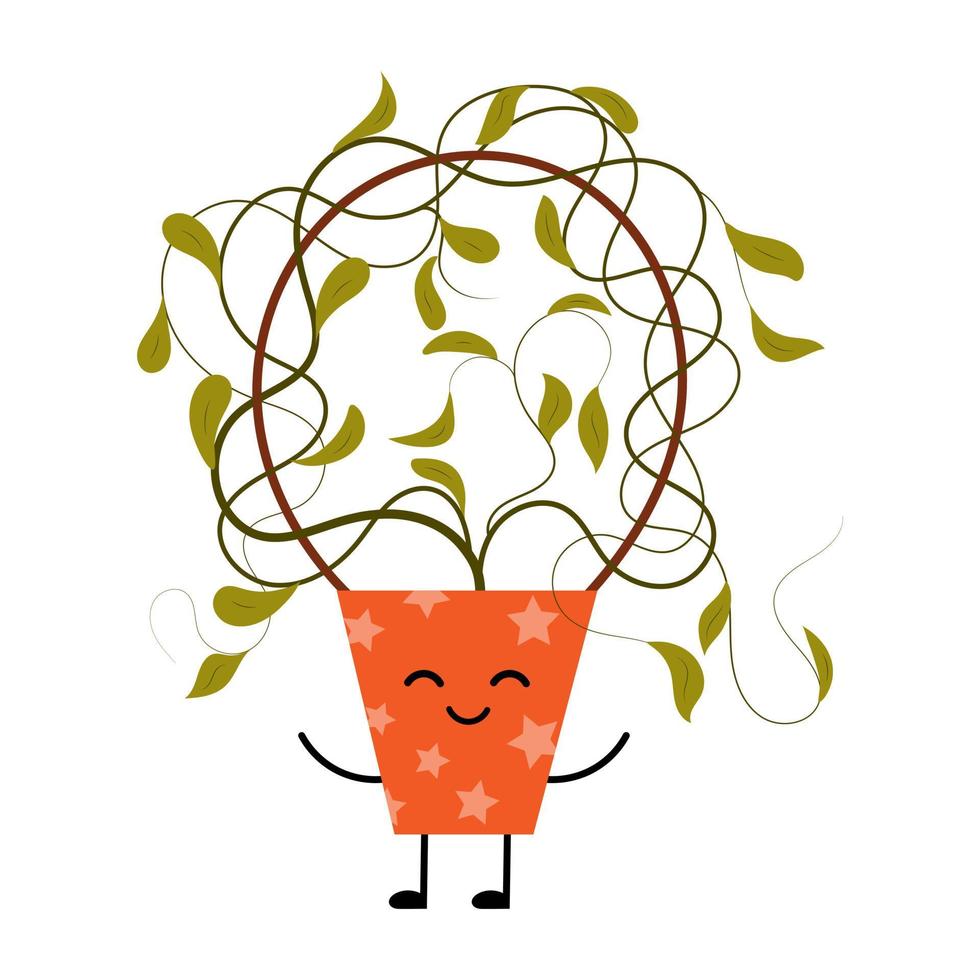 Cute cartoon kawaii plant in a pot. vector