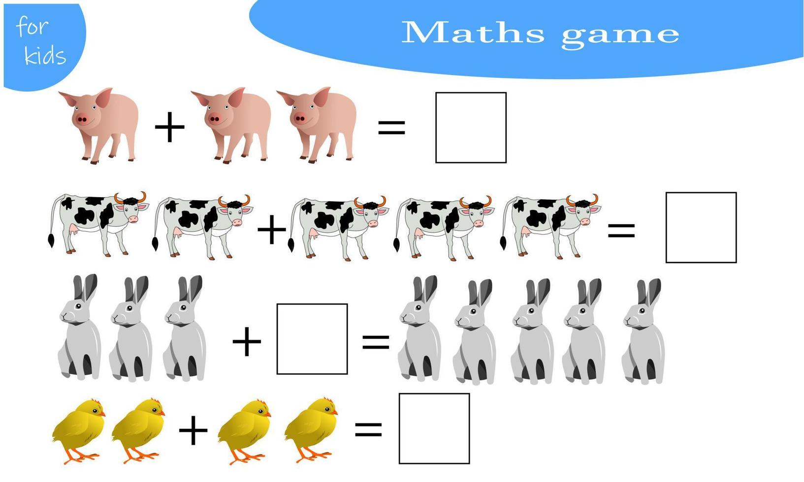 Math game for kids to count the animals. How many are there. vector