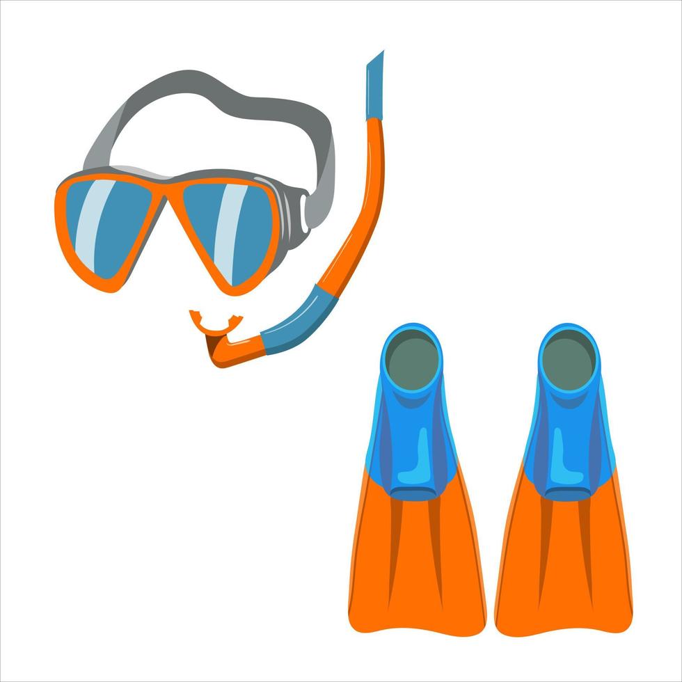 underwater swimming mask, fins, vector