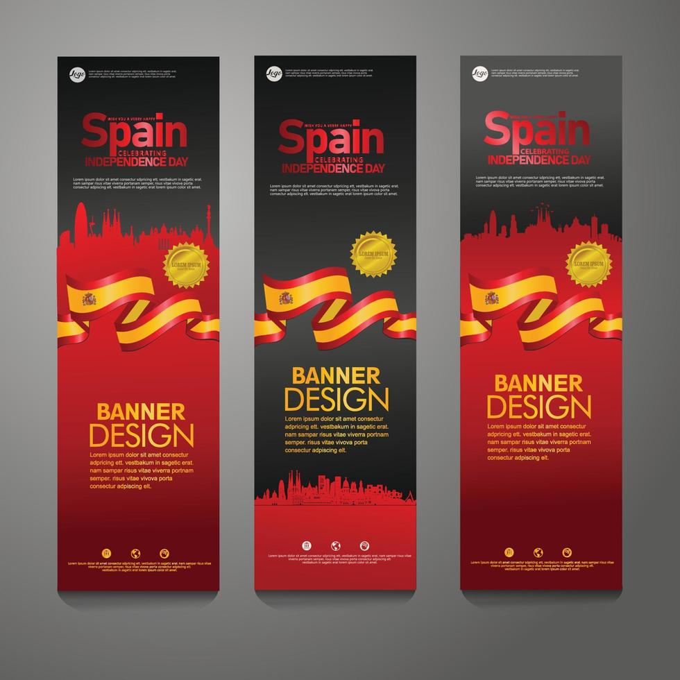 Spain Happy independence day Confetti Celebration Background Vertical Banner set vector