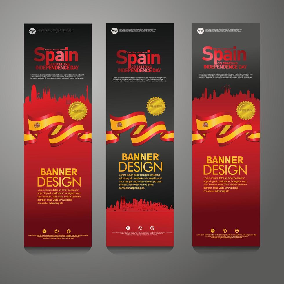 España feliz día de la independencia confeti celebración fondo conjunto de banner vertical vector