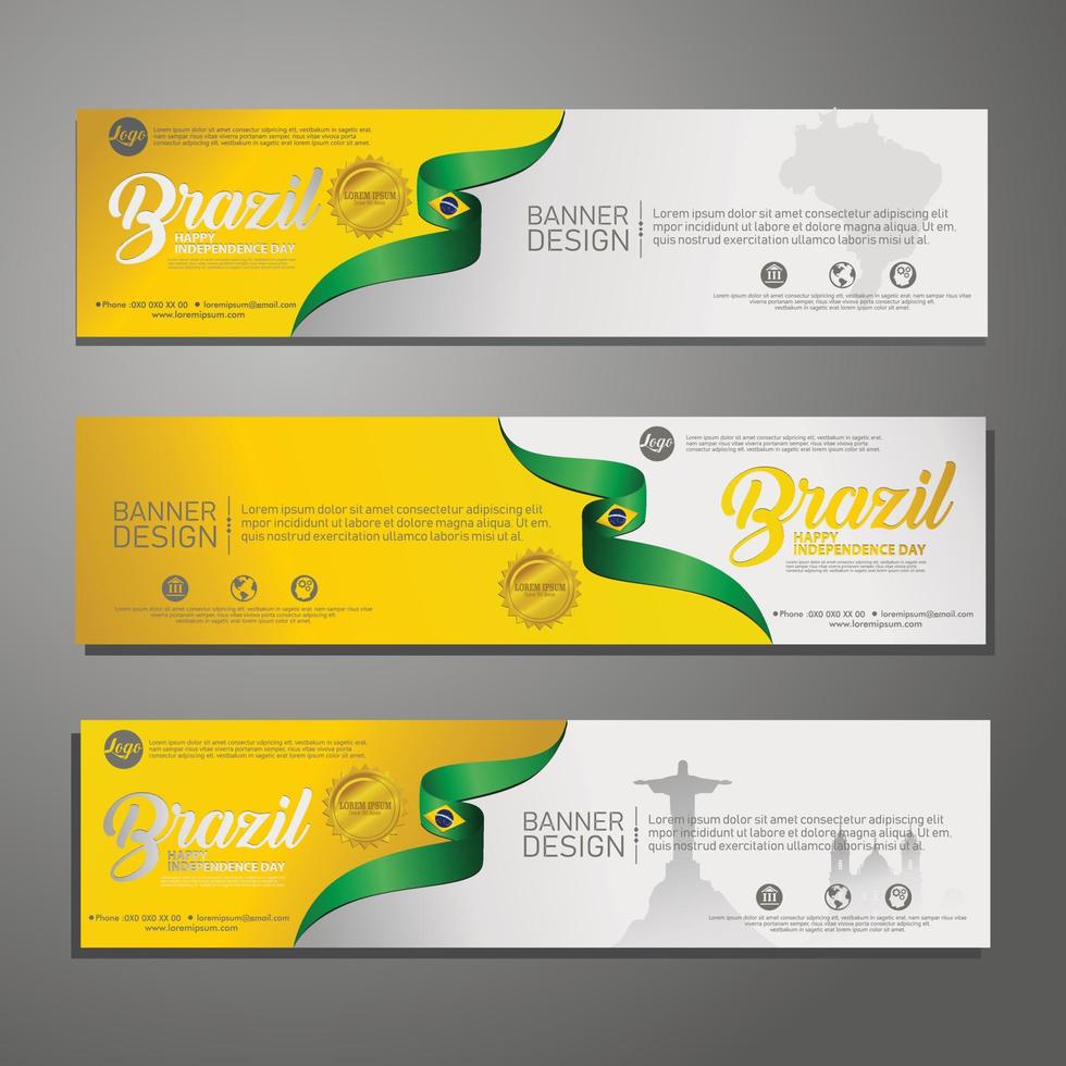 Set banner design template Independence Day Brazil modern background vector