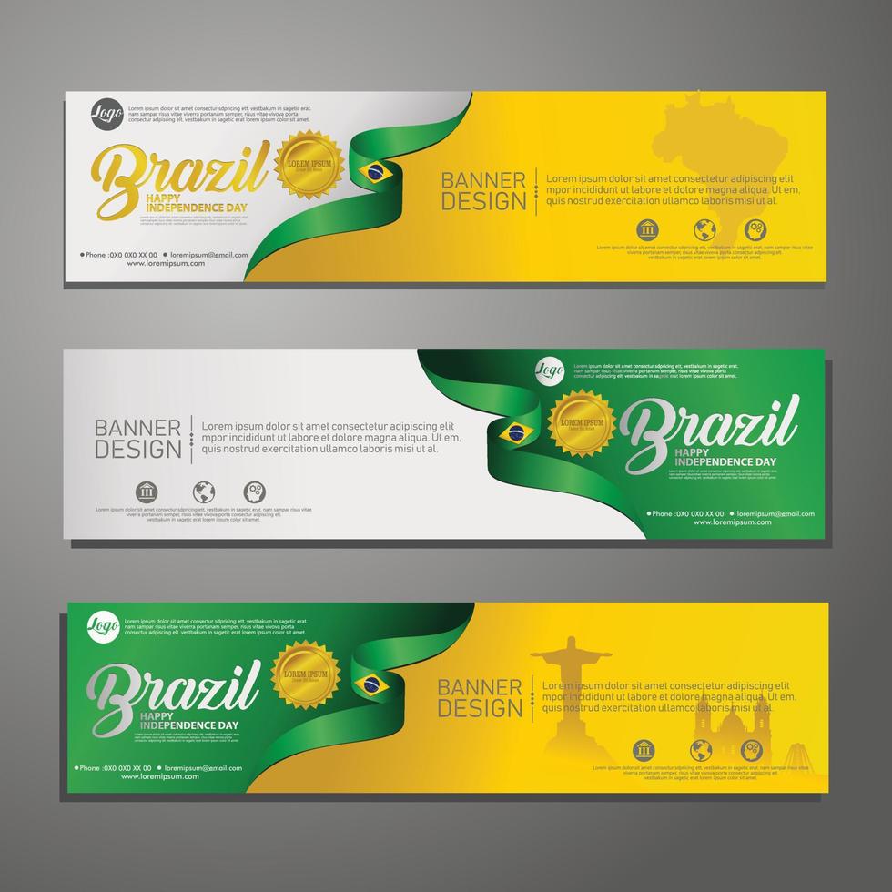 Set banner design template Independence Day Brazil modern background vector