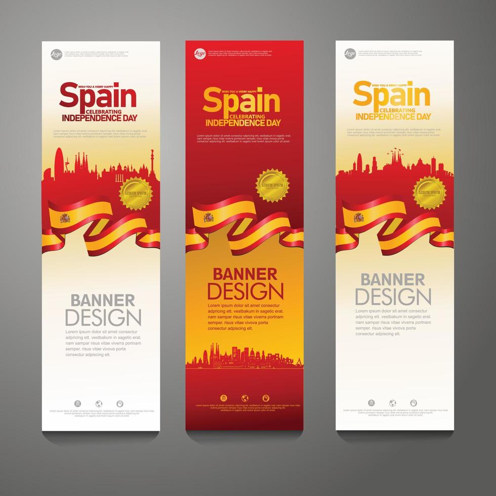 España feliz día de la independencia confeti celebración fondo conjunto de banner vertical vector