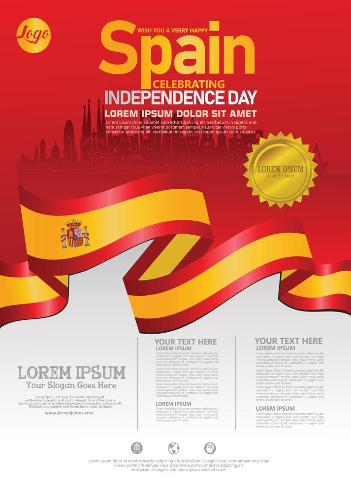 Cinta ondeante o pancarta con la bandera de españa plantilla para el diseño  de carteles del día de la independencia