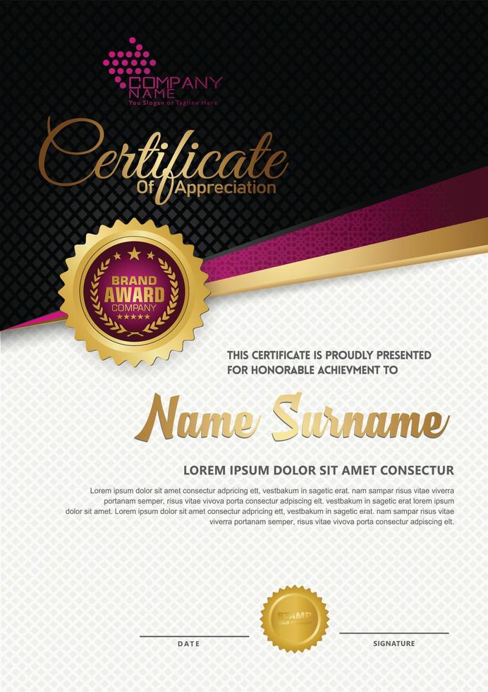 plantilla de certificado con fondo de textura lujosa y elegante, diploma, ilustración vectorial vector