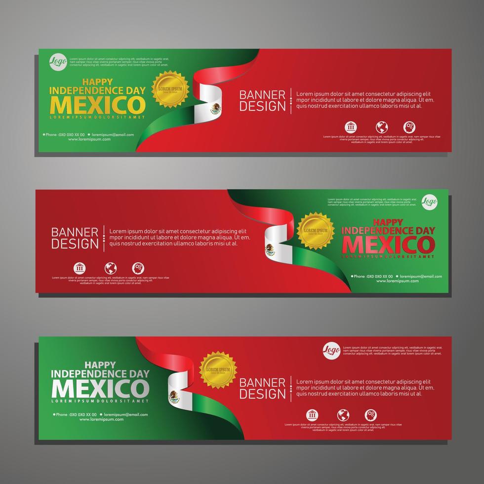 feliz día de la independencia de méxico banner y conjunto de fondo vector