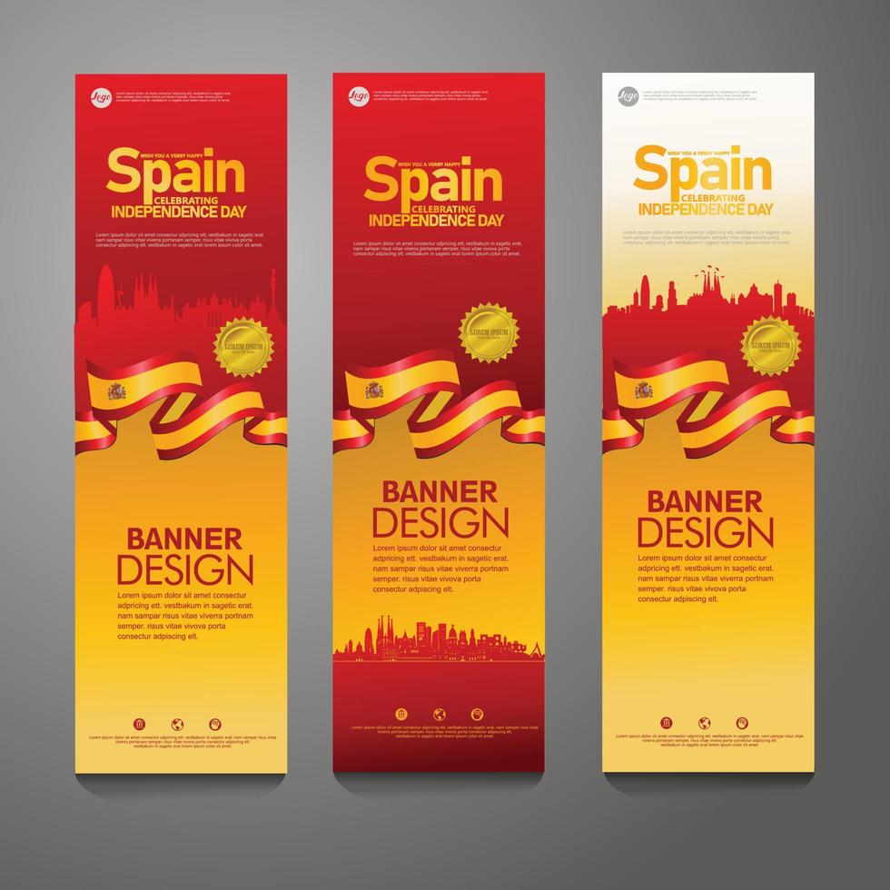 Spain Happy independence day Confetti Celebration Background Vertical Banner set vector
