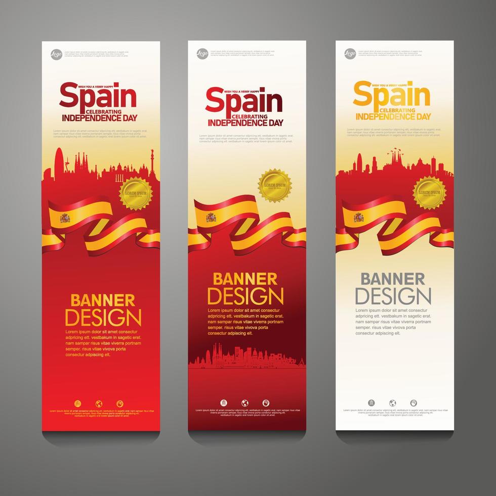 España feliz día de la independencia confeti celebración fondo conjunto de banner vertical vector