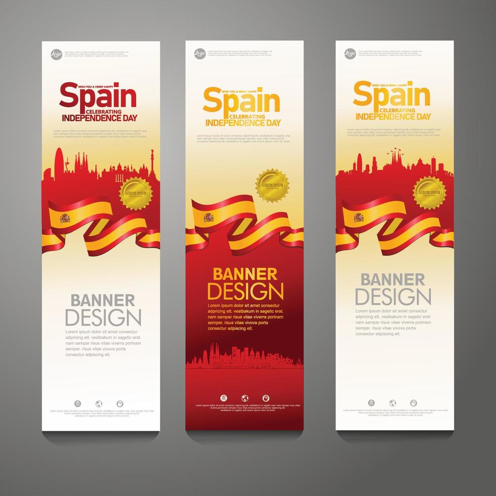 España feliz día de la independencia confeti celebración fondo conjunto de banner vertical vector