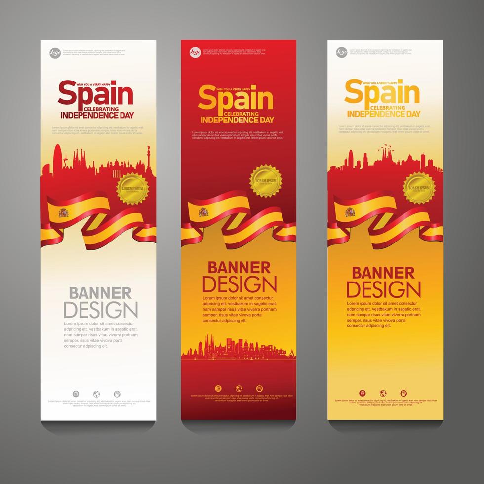 España feliz día de la independencia confeti celebración fondo conjunto de banner vertical vector