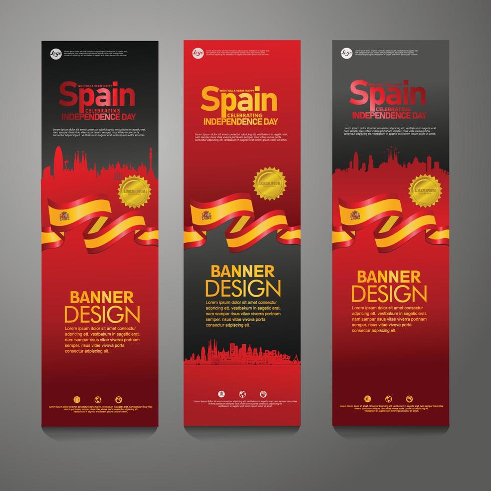 España feliz día de la independencia confeti celebración fondo conjunto de banner vertical vector