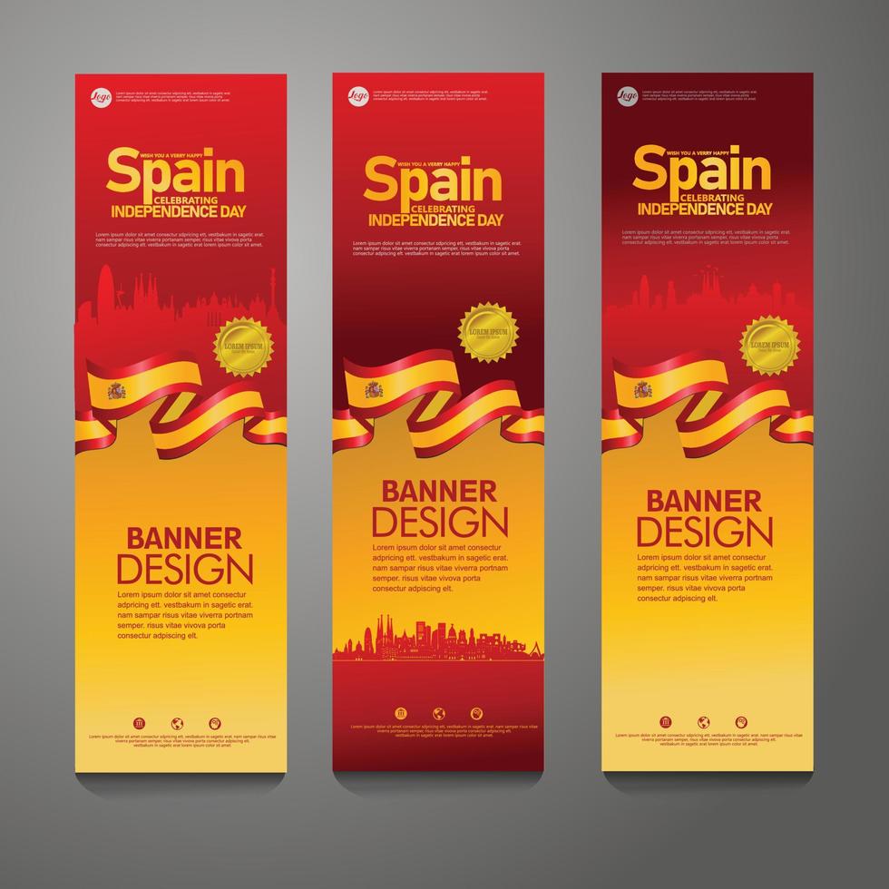 Spain Happy independence day Confetti Celebration Background Vertical Banner set vector