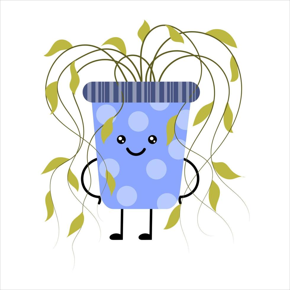 Linda planta kawaii de dibujos animados en una olla. vector