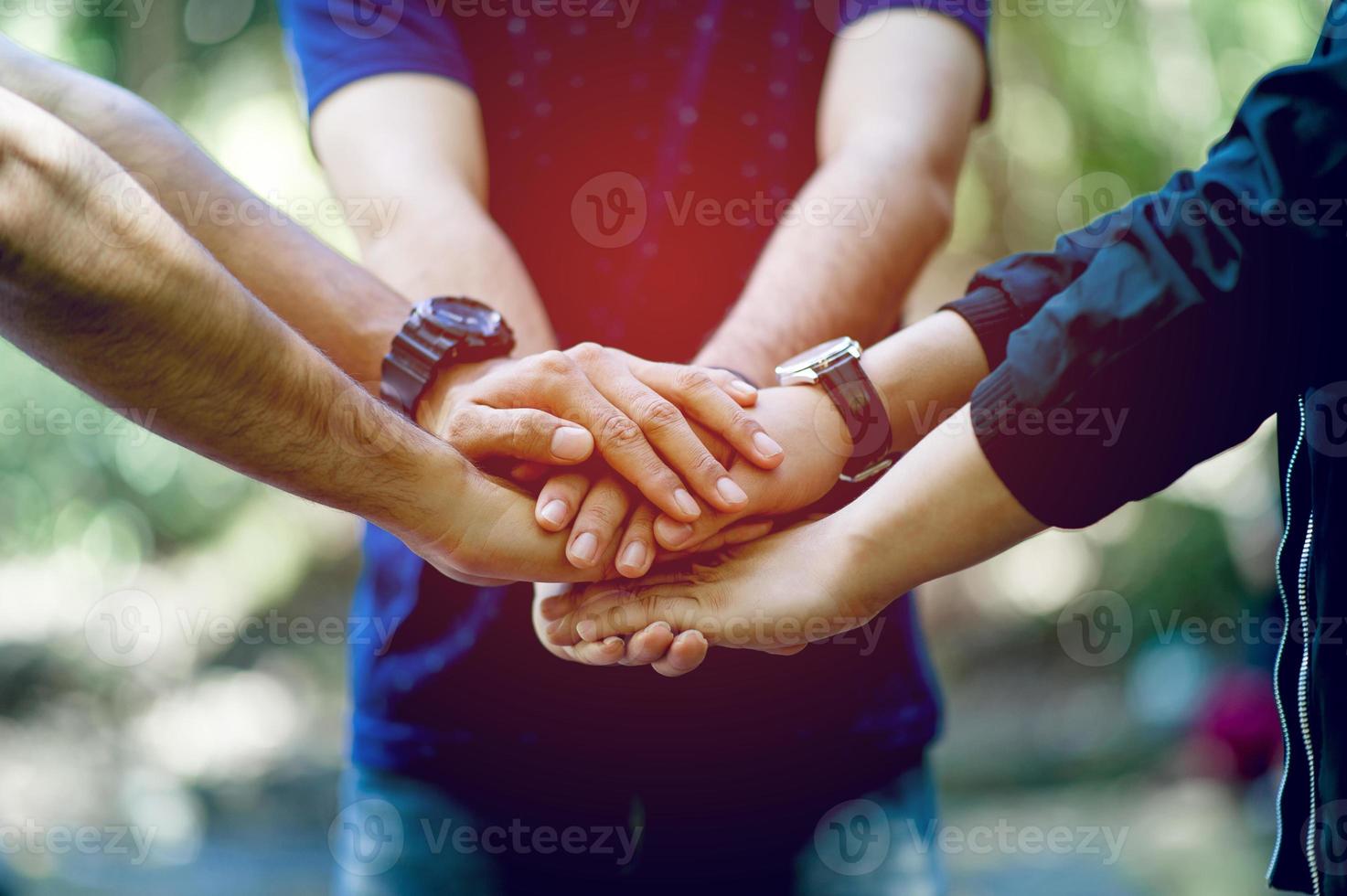 Teamwork and Unity Teamwork, handshaking in the team Team concept photo