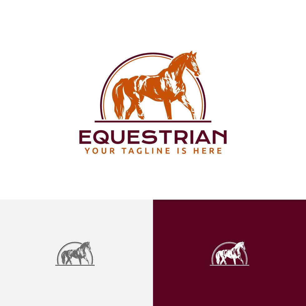 Equine Equestrian Horse Engraving Style Vintage Retro Logo Template vector
