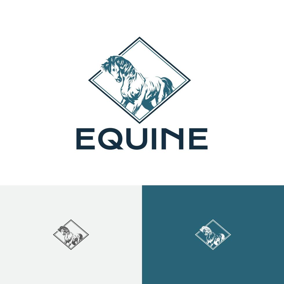 plantilla de logotipo retro vintage de estilo de grabado de diamante de caballo ecuestre equino vector