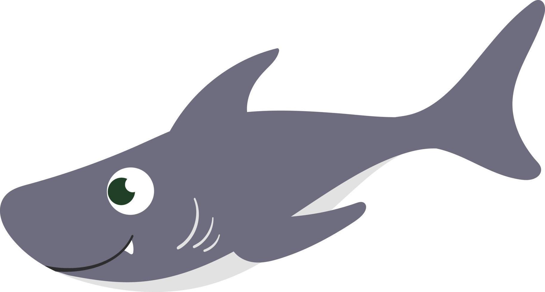 Grey shark smiling with little white teeth. Vector of cute swimming shark