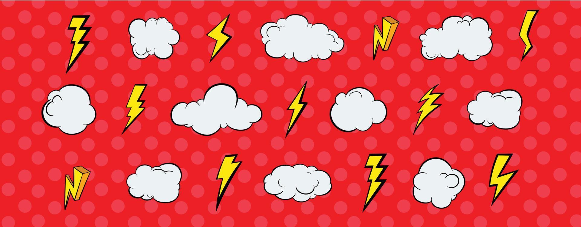 Pop Art Design Elements Retro Clouds and Lightning Seamless Pattern vector