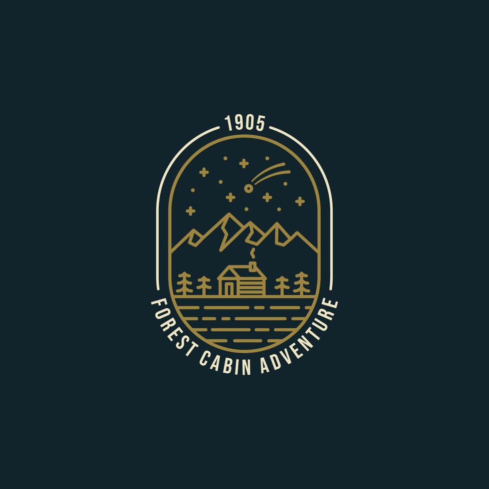 forest cabin adventure night view line art logo vector