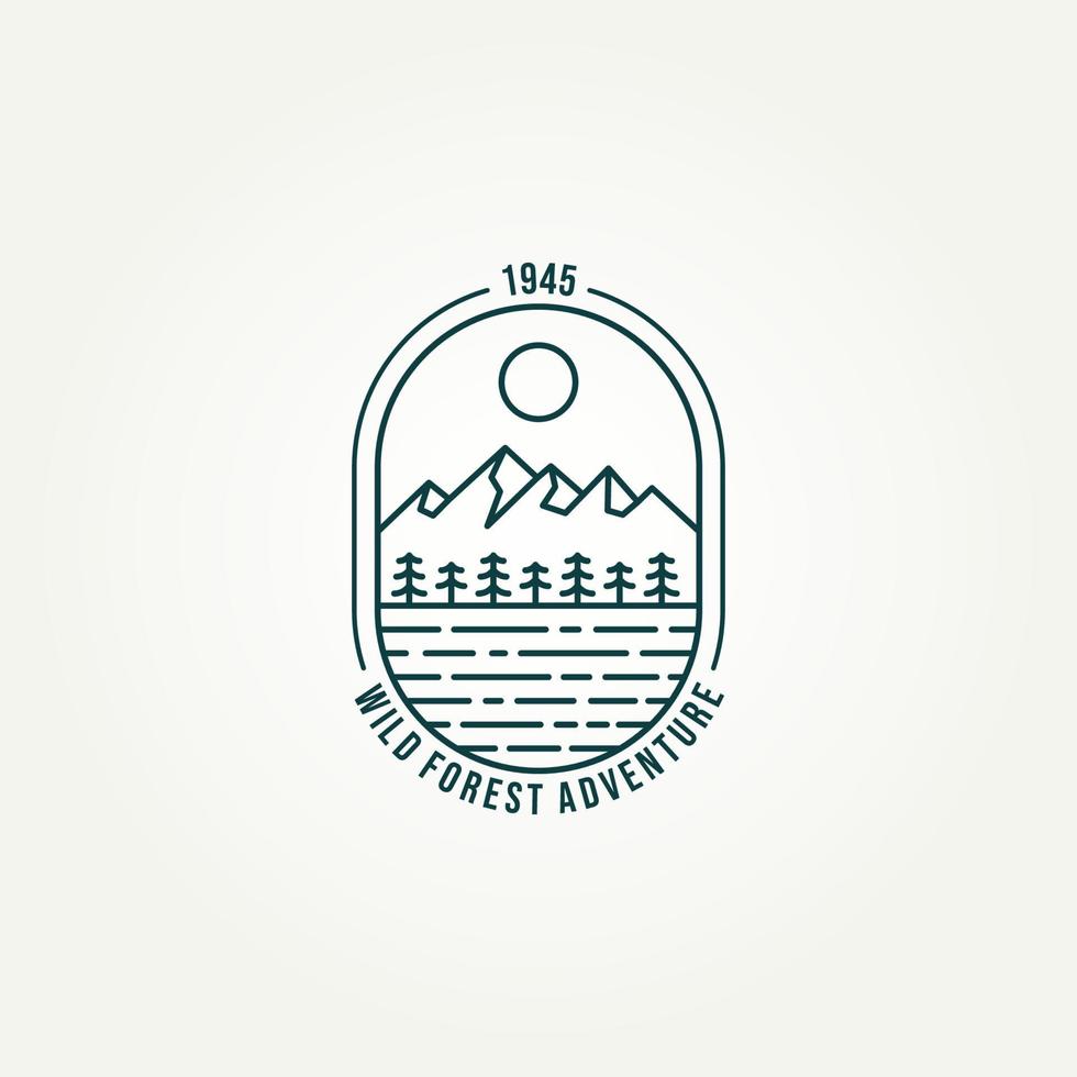 mountain forest adventure line art badge logo vector