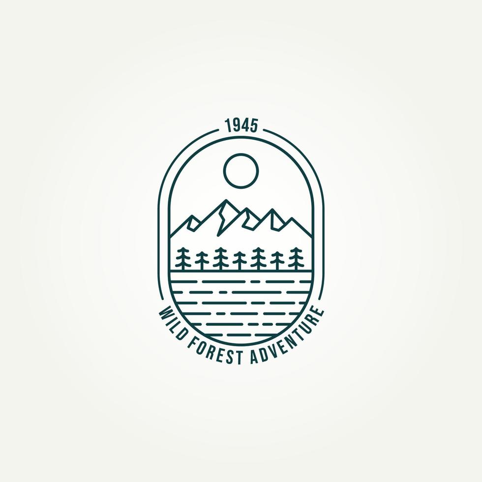 mountain forest adventure line art badge logo vector