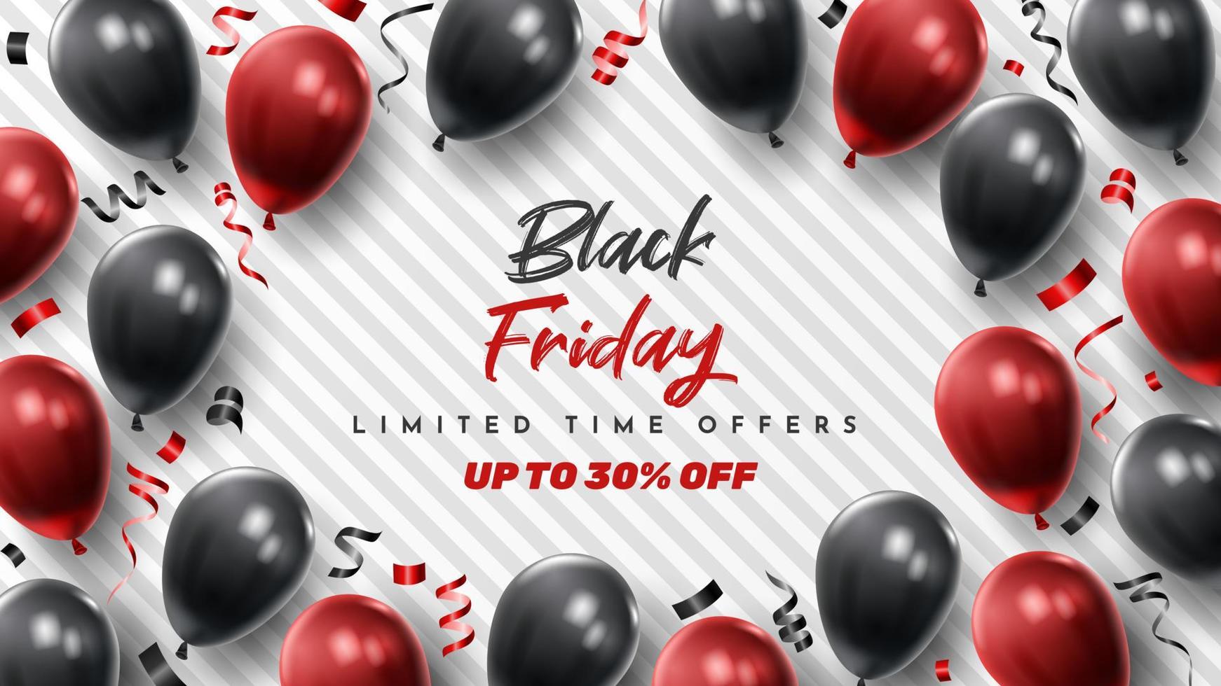 Black Friday Sale Poster with Shiny Balloons on Black and White Background. Universal vector background for poster, banners, flyers, card. vector illustration