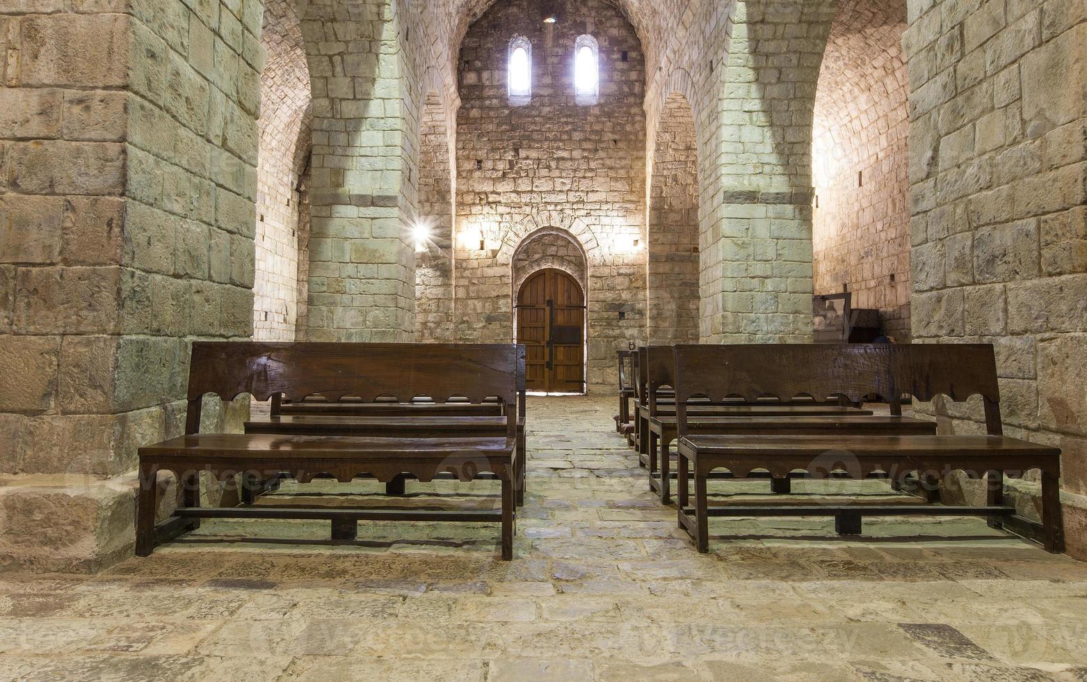 Wood Bench of Catholic church photo