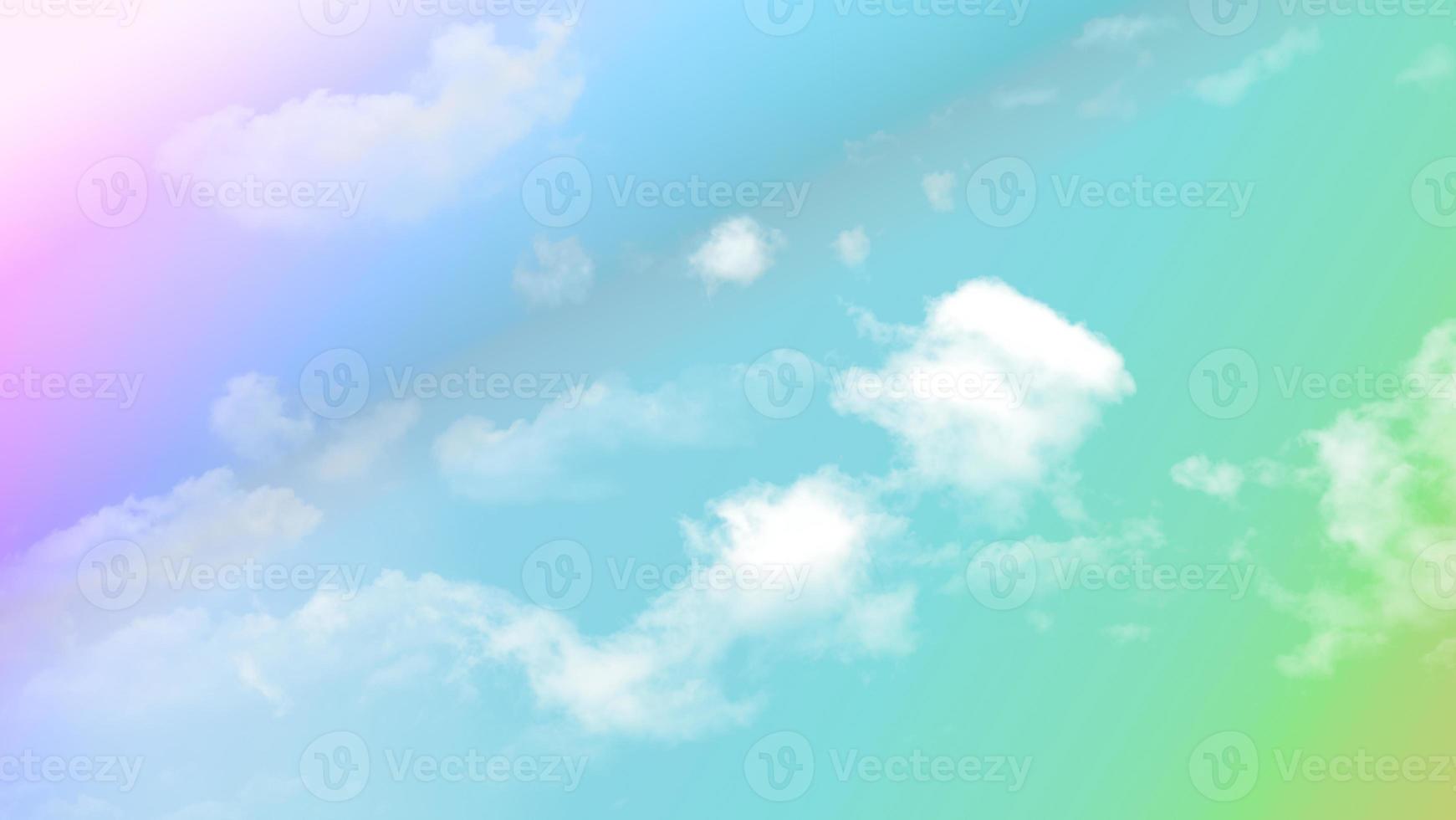 beauty sweet pastel pink green colorful with fluffy clouds on sky. multi color rainbow image. abstract fantasy growing light photo