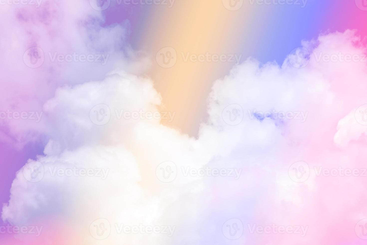 beauty sweet pastel violet yellow colorful with fluffy clouds on sky. multi color rainbow image. abstract fantasy growing light photo